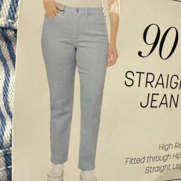 Seven7 Railroad Stripe Light Blue Denim 90s Straight Leg Jeans Size 8 - Picture 10 of 11